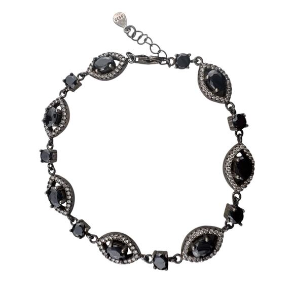 Black Stone Sterling Silver Bracelet 7"-8" - Picture 1 of 6